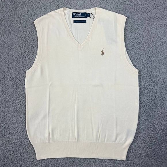 Polo Ralph Lauren Sweater Vest Men's S Cream Pima Cotton V-Neck Pony Logo NWT